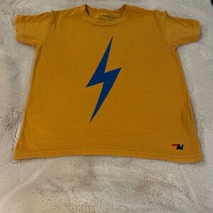 Aviator Nation Kids Mustard Tee with Blue Bolt